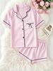 Girls Pink Striped Pajama Set, Short Sleeve Button-Down Sleepwear with Bow, Soft Loungewear for Kids 8-13 Years