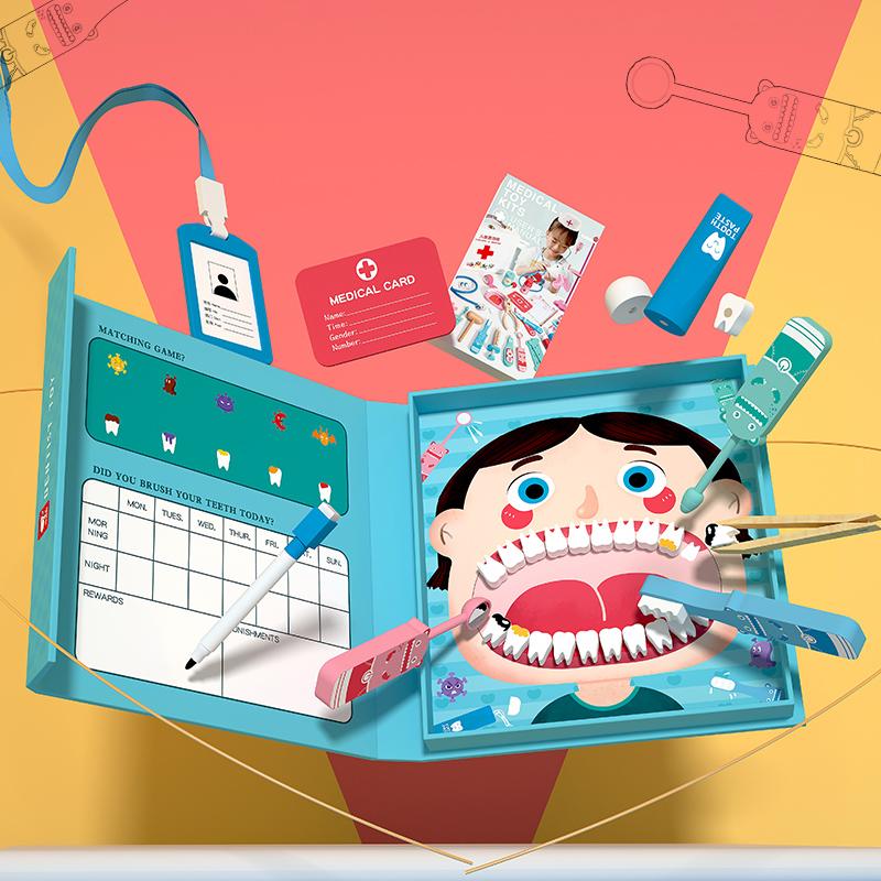 Children Doctor Toys Set Wooden Simulation Dentist Pretend Toy for Kids Early Education Tooth Role-playing Dental Medical Doctor