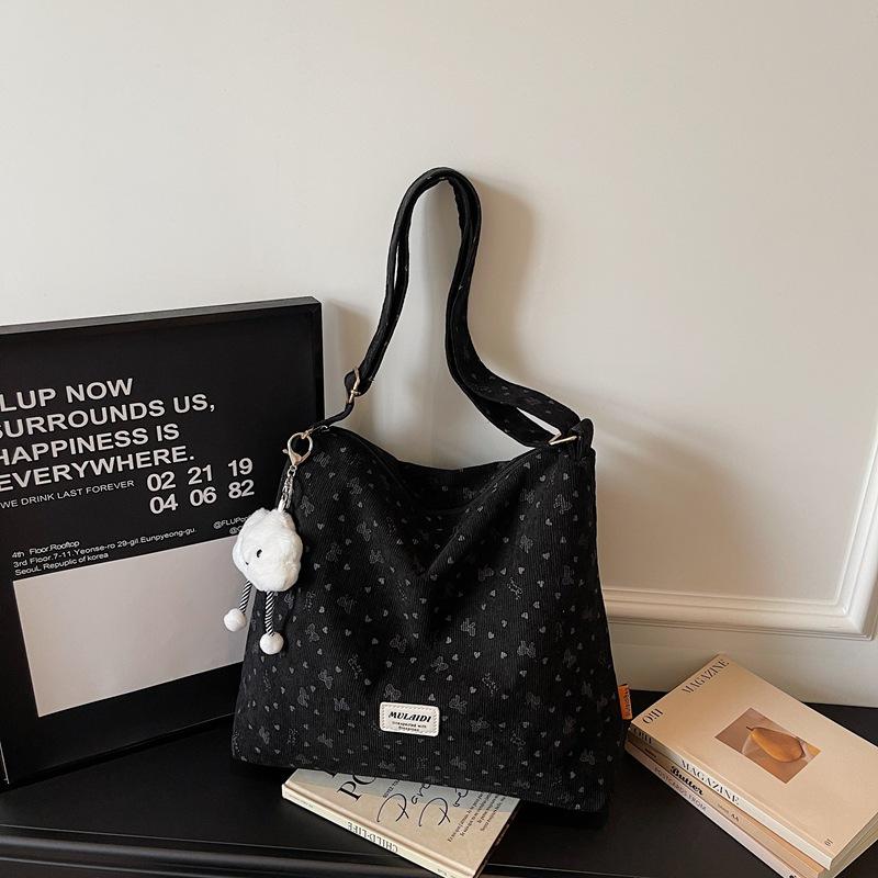 Cute bow canvas tote bag women's leisure large capacity shoulder bag student commuter messenger bag