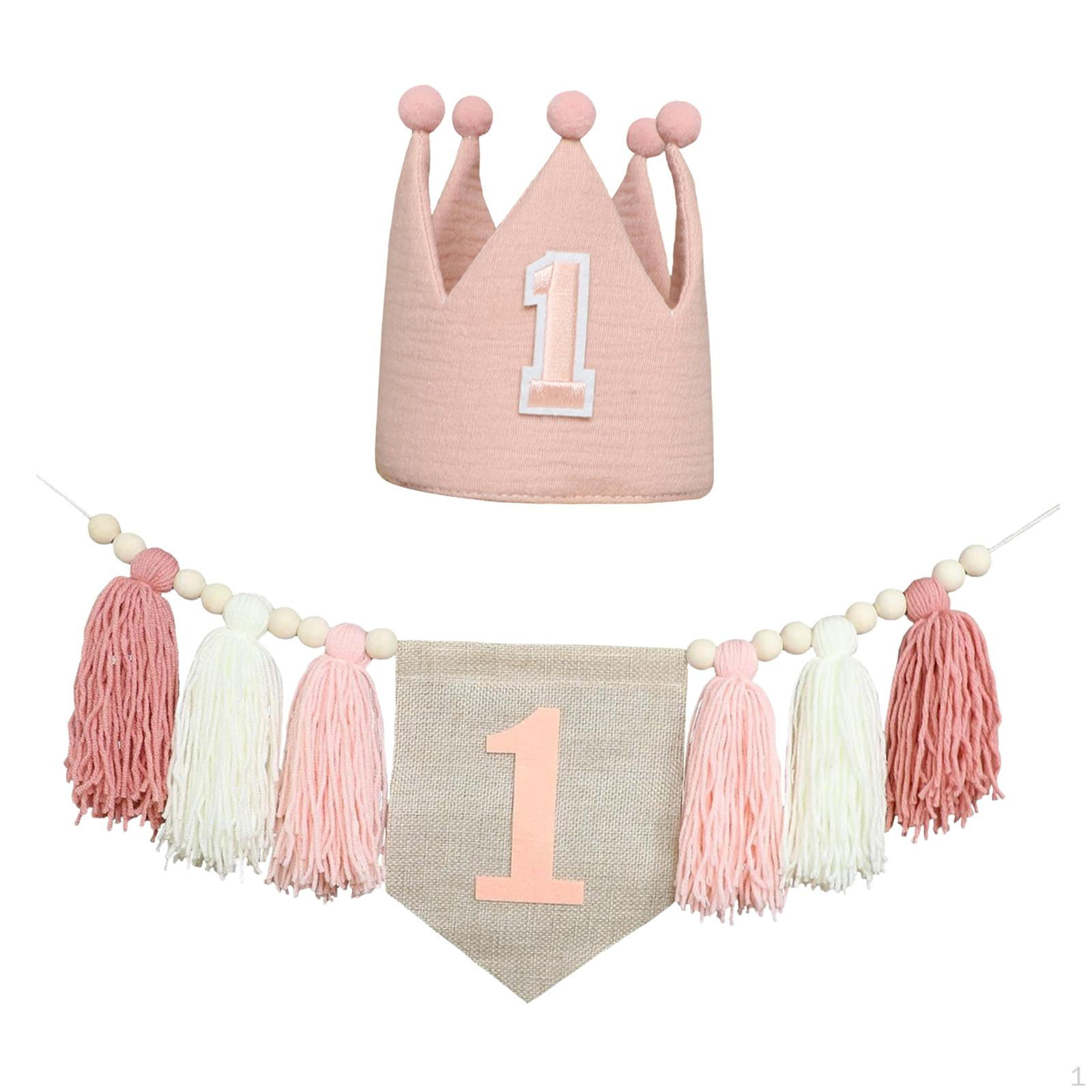 

Банер на 1-й день народження для дитячого стільчика, Прикраса для вечірки на перший день народження, Дерев яна китиця з перлів для рожевий