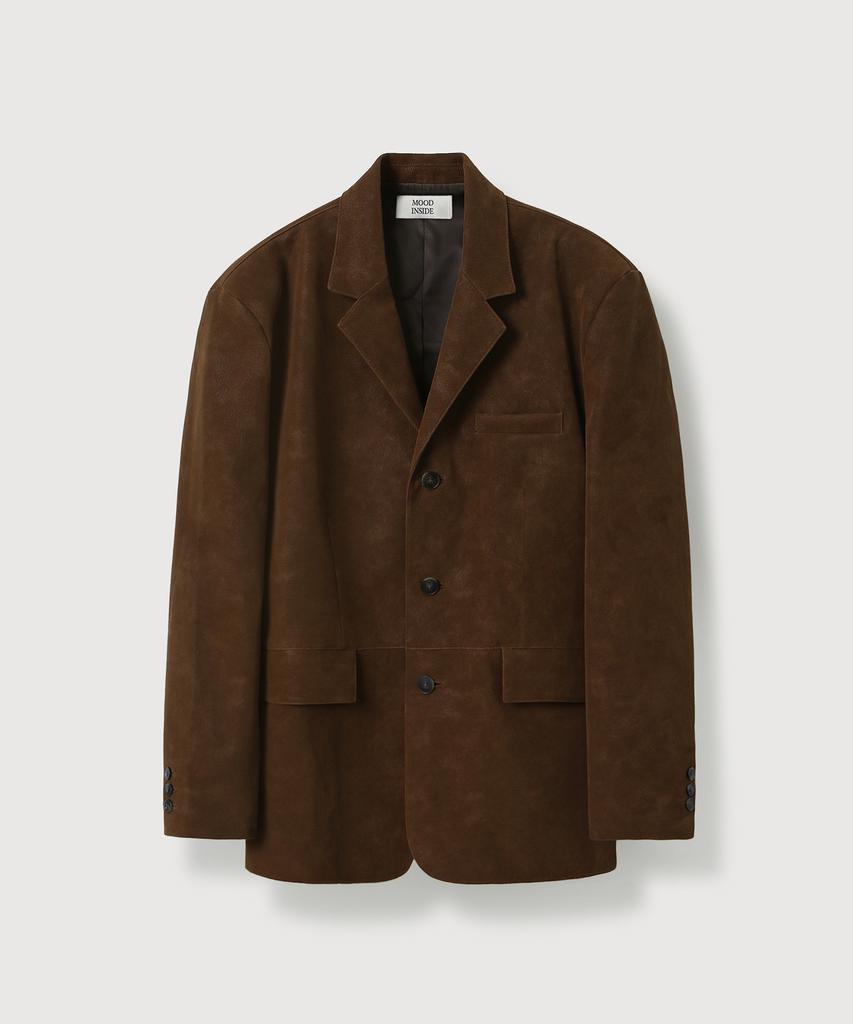 Mood Inside Suede Leather Three-Button Blazer_Brown