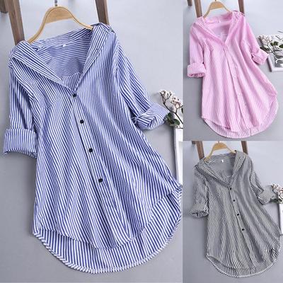 2022 Spring/Summer Women's Chic Striped Long-Sleeve Pointed Collar Loose Shirt