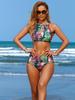 Leaf Print Two-Piece Swimsuit: Trendy European & American Cross-Border Beachwear Bikini