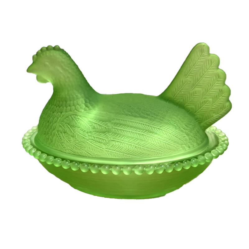 Henne im Nest Glasschale, Kristallgläser Bonboniere mit Deckel Hühnerförmige Hühner Obstschale Dessert Snacks Teller Retro Schale Glas
