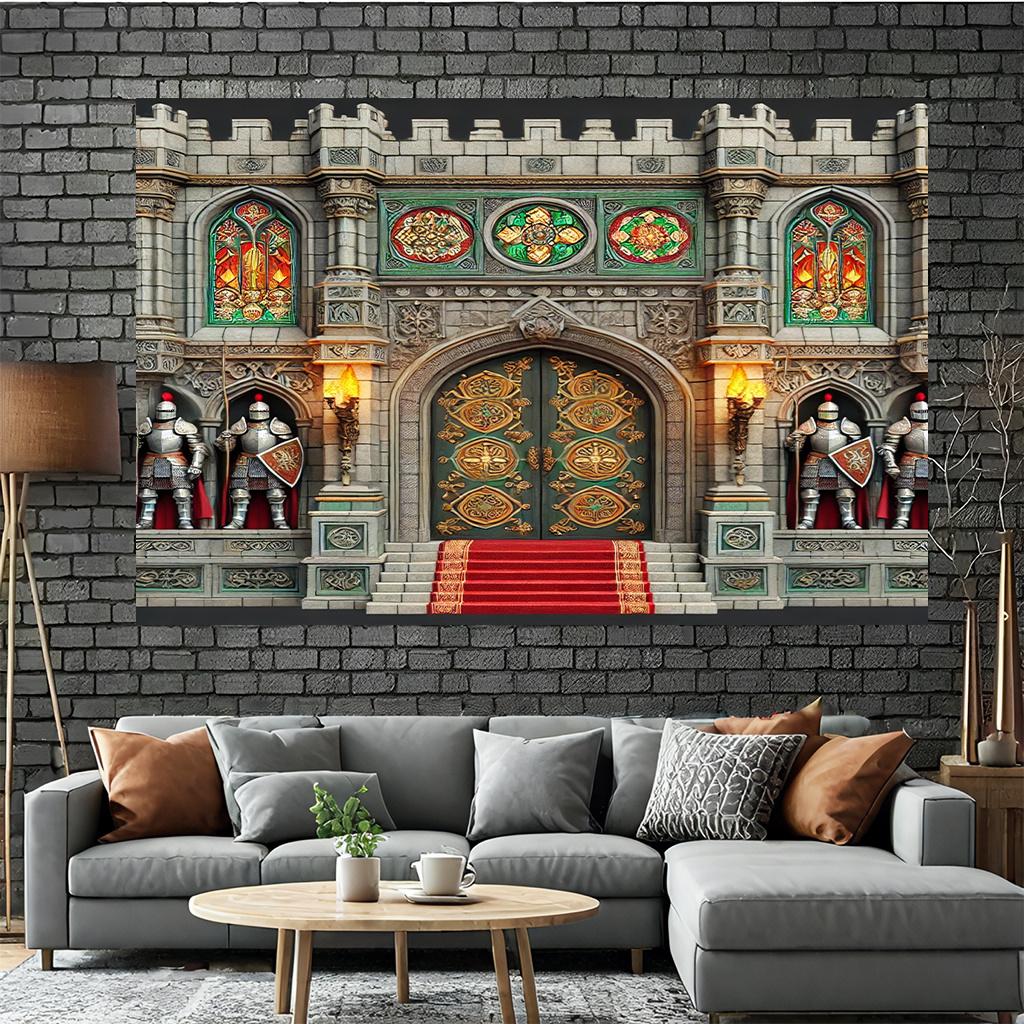 A Polyester Background for the Castle Entrance  a Medieval Wall Hanging for Home  Room and Party Decoration