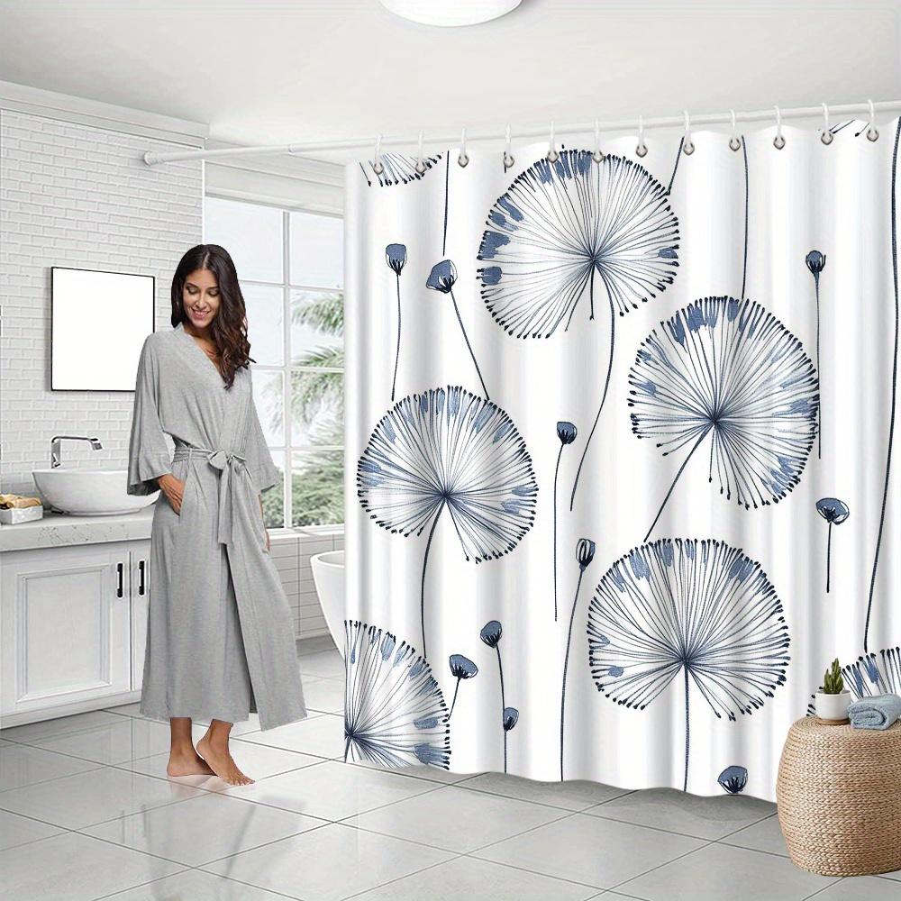Dandelion Seeds Shower Curtain, Minimalist Blue Design On White, Fade-Resistant Polyester, Perfect Bathroom Decor