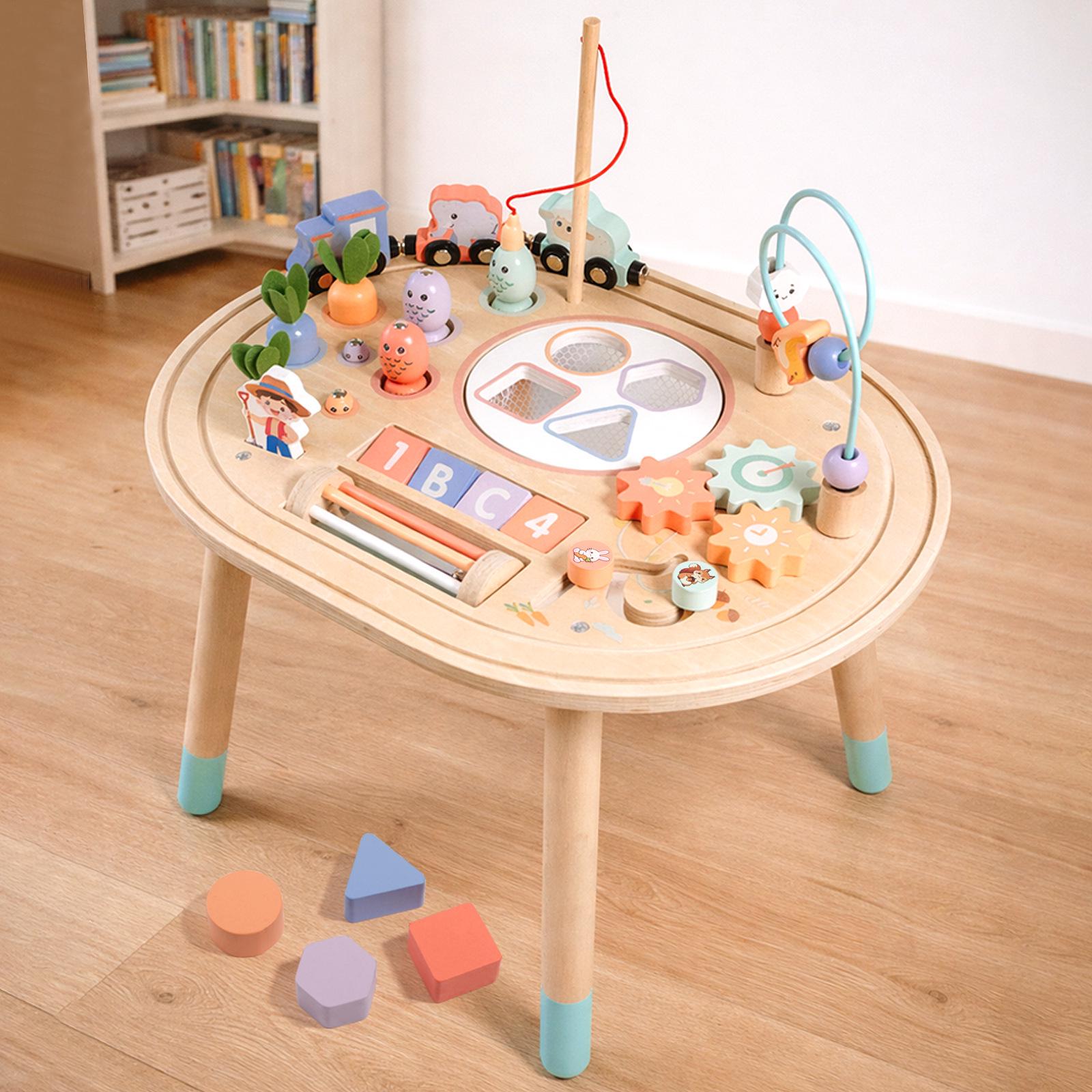 Wooden Multifunctional Busy Board & Train Set for Kids