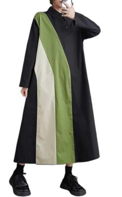 Long Long Flattering with Perfect for and Winter One Size Fits [Mouhoukyo] Women's Dress, Midi-Length, Patchwork, Sleeves, Tunic, Collared, Pockets,