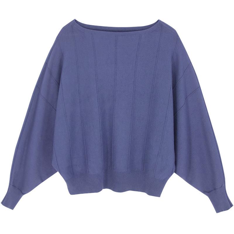 Dámský svetr s netopýřím rukávem, volný a líný styl, pletený svetr, jednobarevný, ležérní svetr, podzim a zima