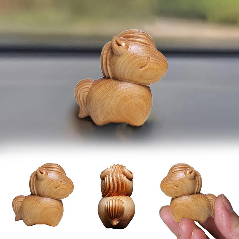 Handcrafted Wooden Carved Horse Figurine 2026 New Year Zodiac Horse Statue Fat Horse Brings Fortune Home & Office & Office Decor