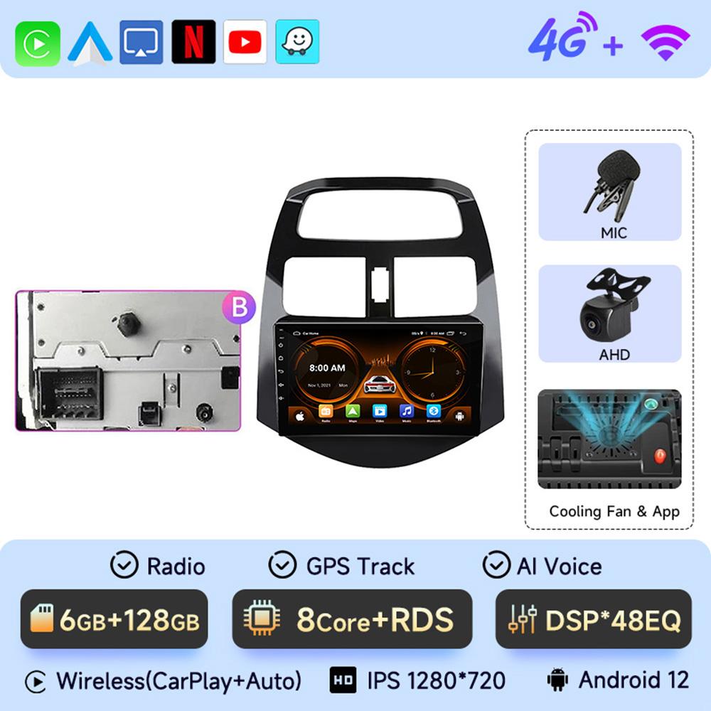 Radio samochodowe 9" do Chevrolet Spark Beat Matiz Creative 2010 - 2014 Android 12 Carplay Odtwarzacz multimedialny wideo Jednostka główna