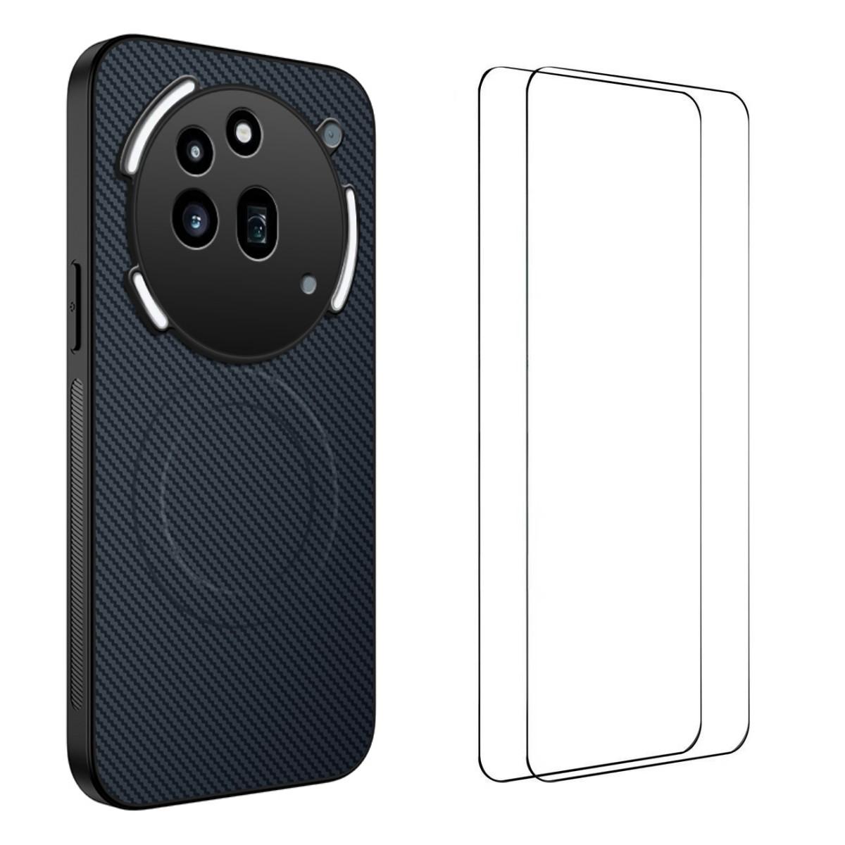 

For Nothing Phone (3a) Pro Magnetic Case WANLONFENG TQ1 Series Carbon Fiber Texture PC TPU Phone Cover with 2Pcs Screen Films Sapphire