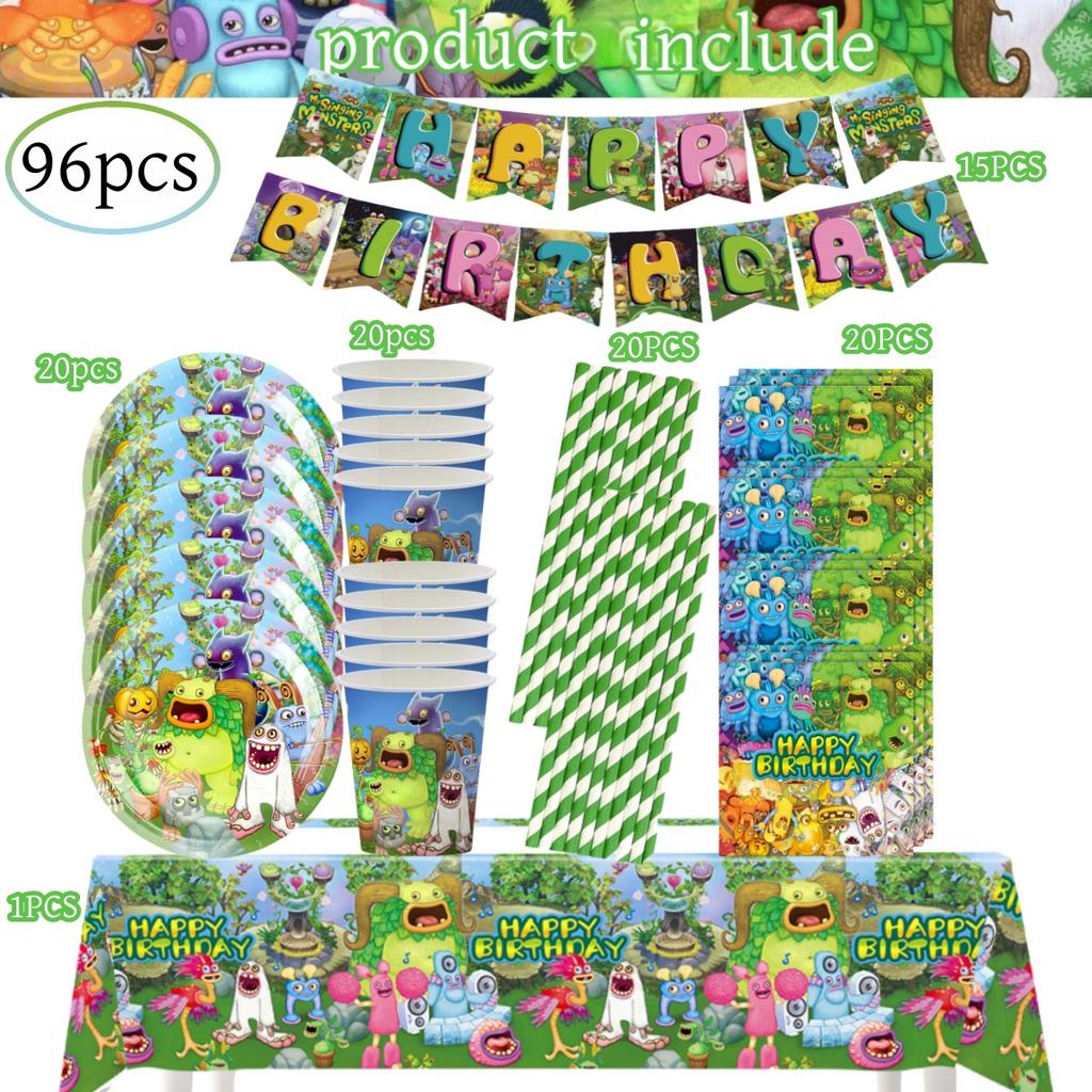 My Singing Monsters Födelsedagsdekorationer 20 personer Engångsservis Duk Tallrik Baby Shower Barnpresent Gåva Pojkfest Tillbehör