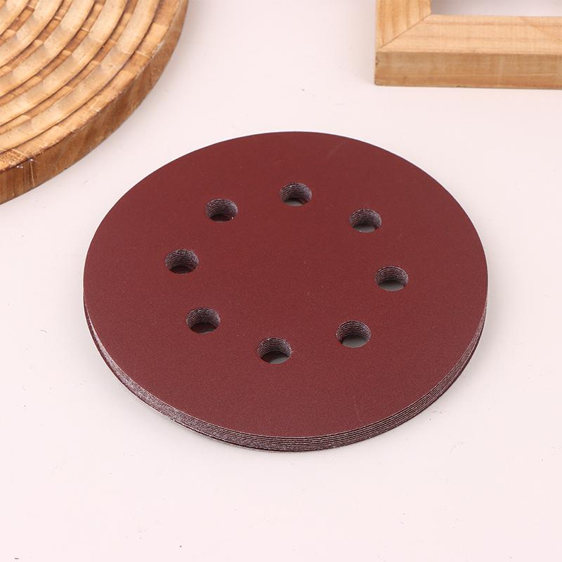 10Pcs 5 Inch 8-Hole Alumina Sanding Pad Sanding Sheet Polishing Sand Paper Sanding Discs Abrasive Polishing Tool For Metal Wood