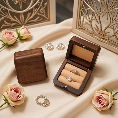 Wooden Ring Box Finger Jewelry Holder Case Double Slots Wooden Wedding Ring Box For Engagement Proposal Women Ceremony Travel