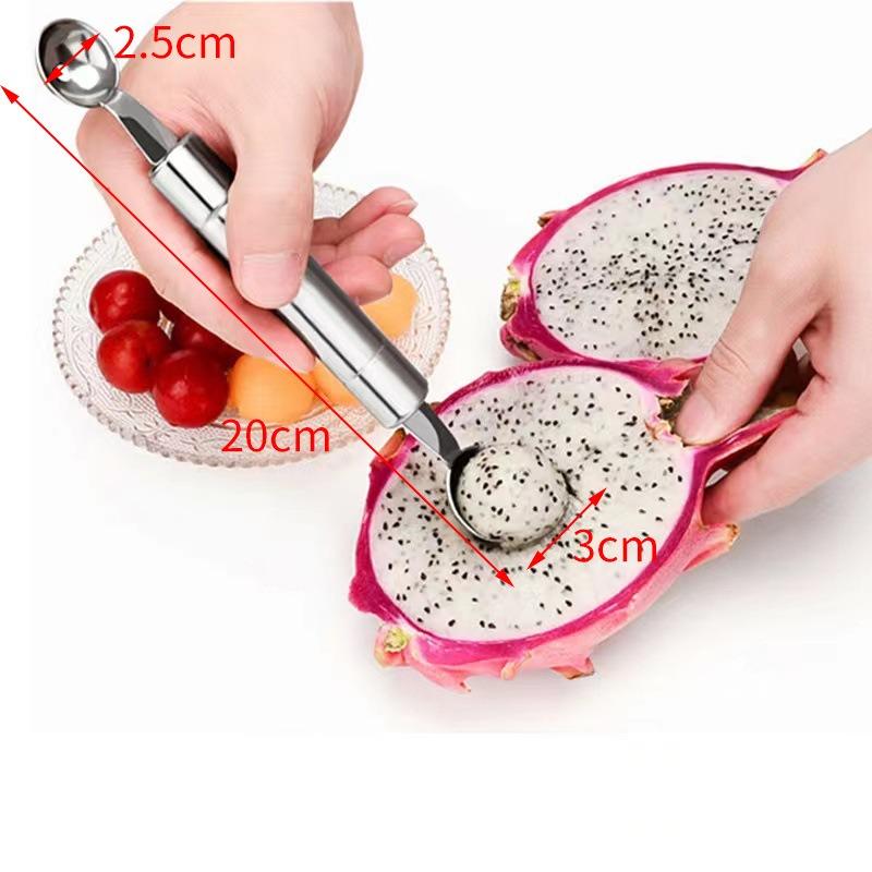 

Домашняя декоративная фруктовая тарелка Ложка для фруктовой мякоти из нержавеющей стали Десертная двусторонняя ложка Ложка с резным ножом 410 double round spoons