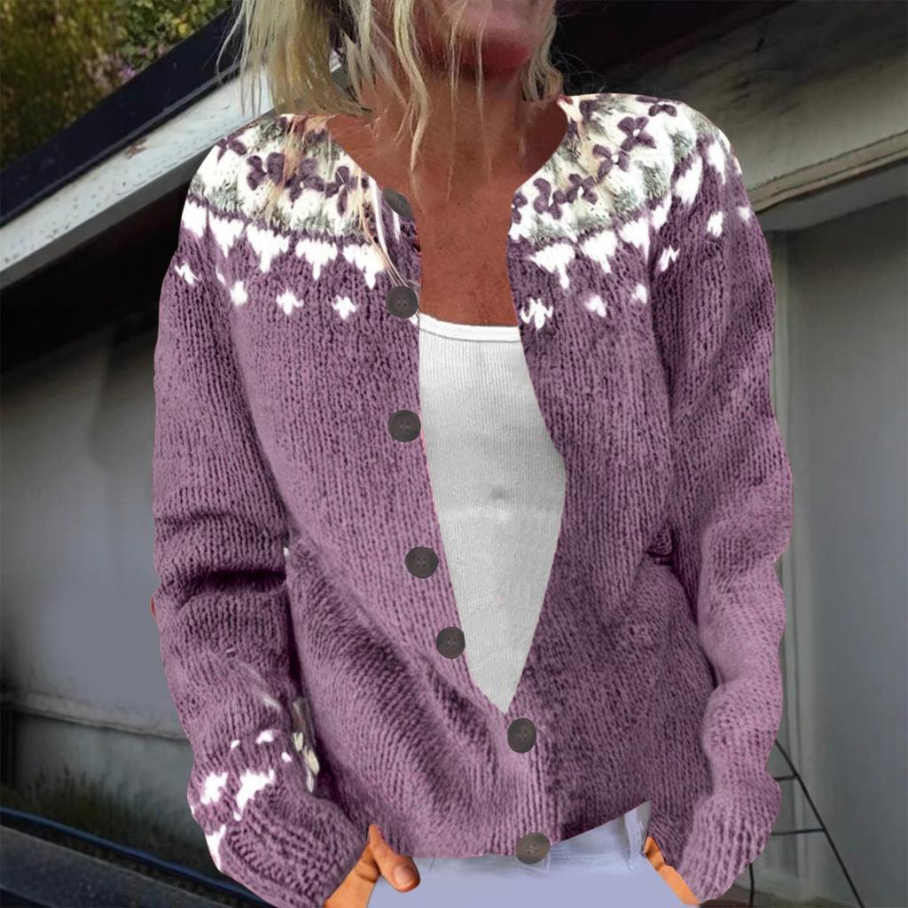 Pull pour femme Col Rond Coupe Ample Boutonné Ouverture Devant Casual Automne Veste Tricotée