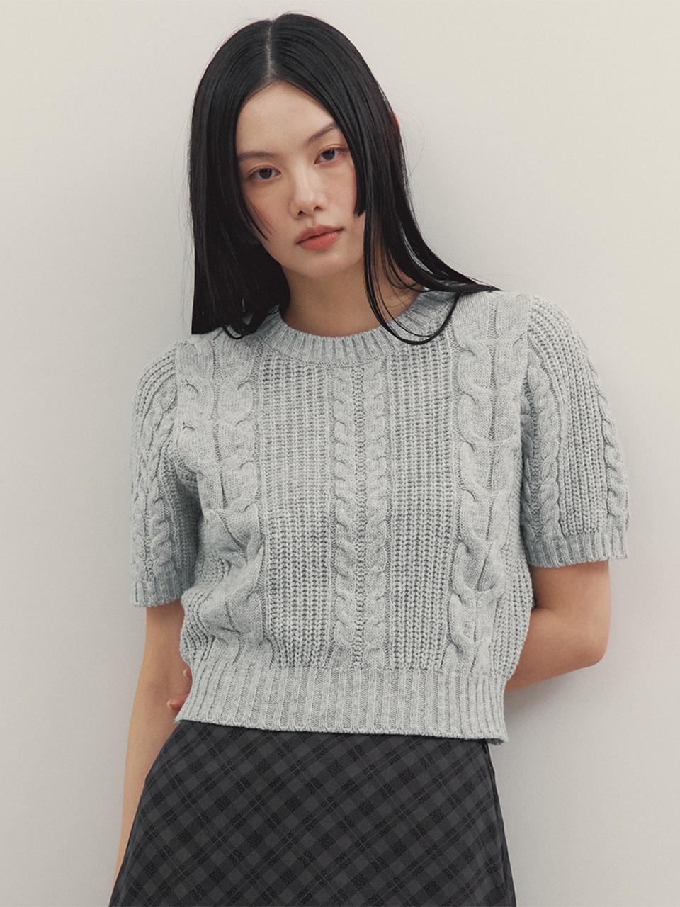 G And Gb Cable Short Sleeve Knit_Gray F