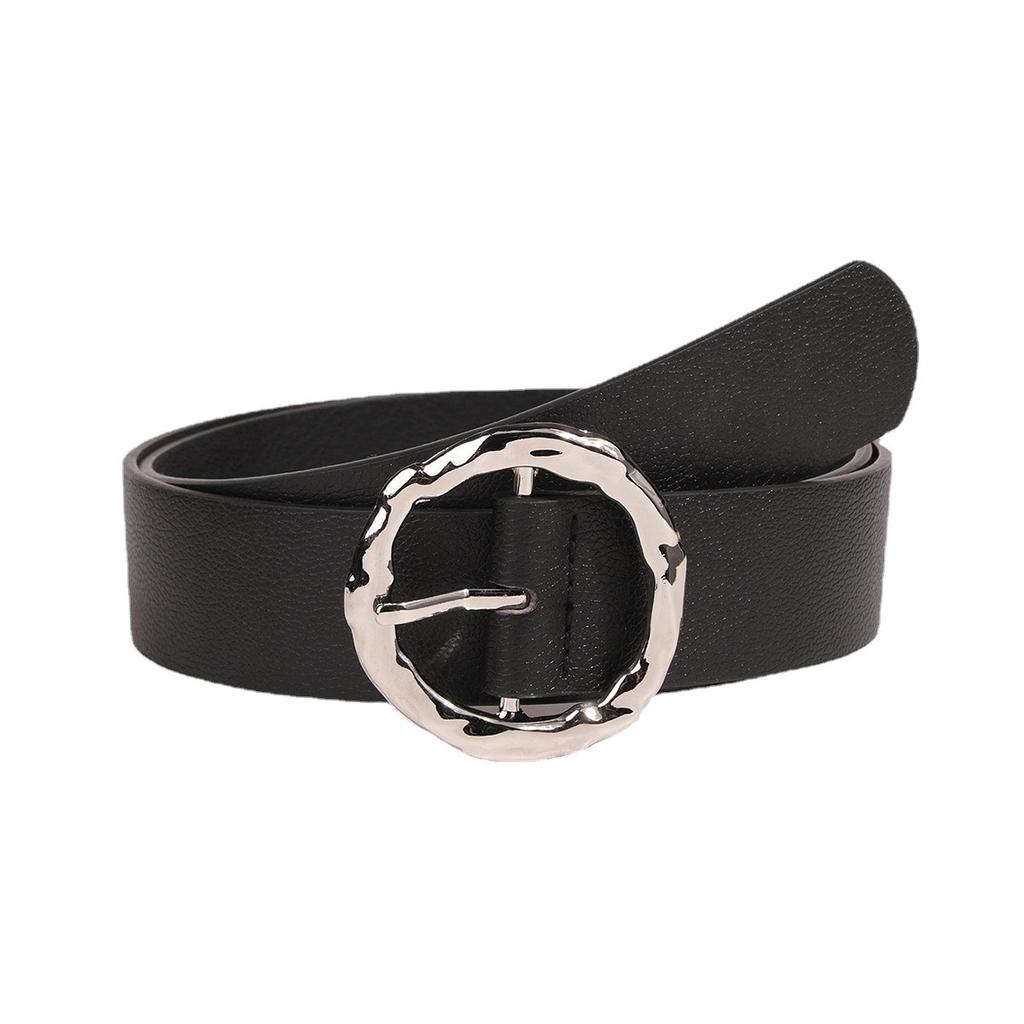 Ladies' Alloy Fashion Summer Chic Style Versatile Round Lychee Pattern Flat Pin Buckle Commuter Faux Leather Strap