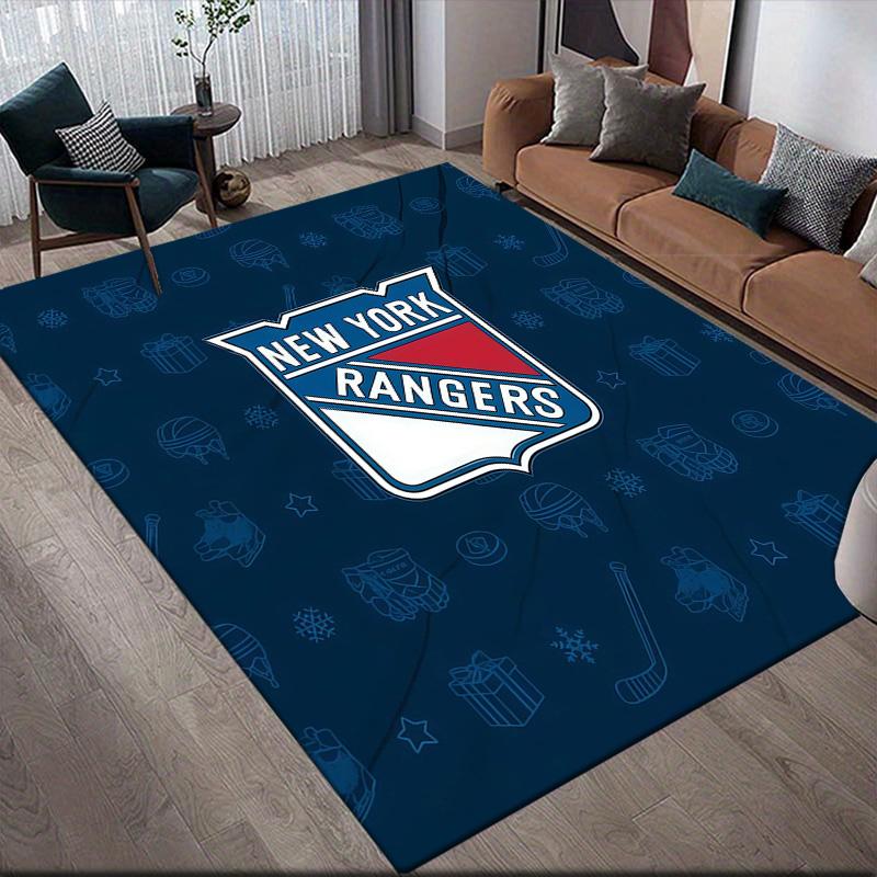New York Rangers Flannel Pattern Square Carpet,Area Rug,Carpet Rug for Living Room Bedroom Sofa Playroom Decor,Non-slip Floor Mat