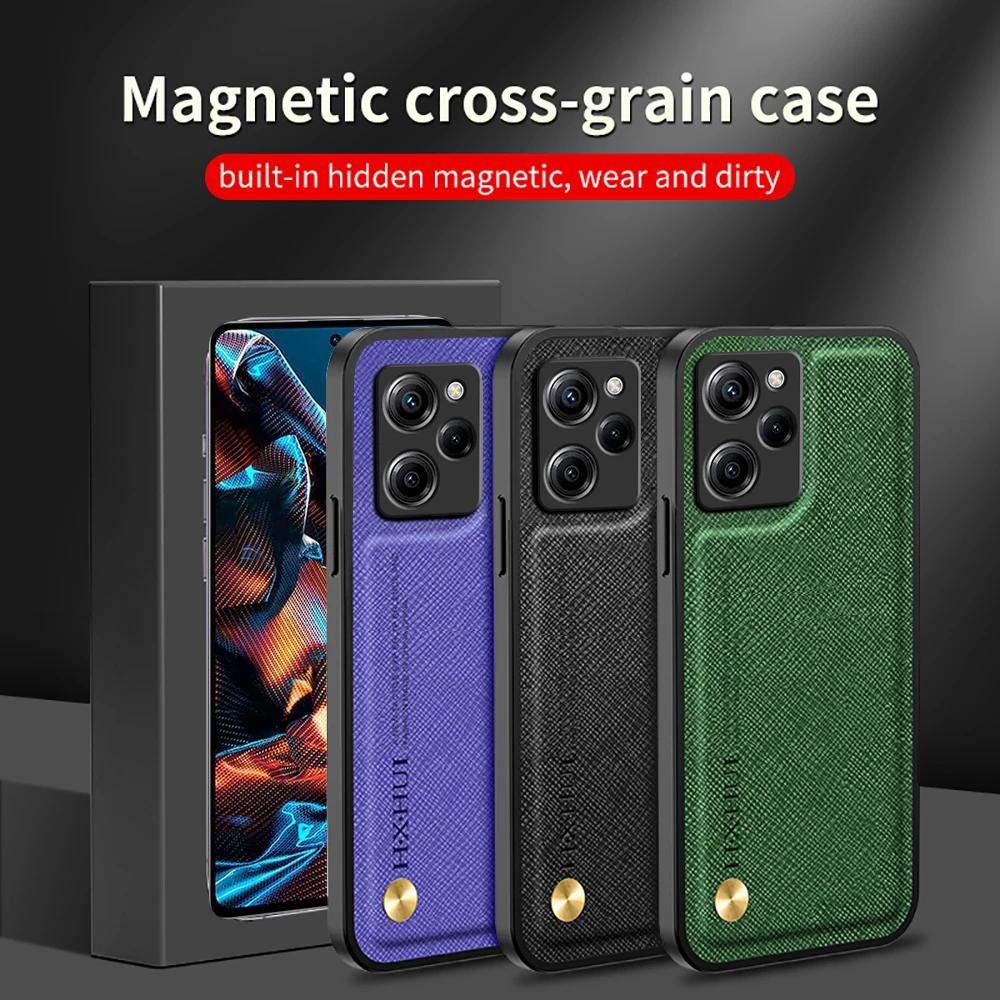 For Poco X5 Pro 5G Case Magnetic Cross Grain Texture Leather Back Cover Pocox5pro Poko Little X5pro X 5 Pro 5X Shockproof Coque