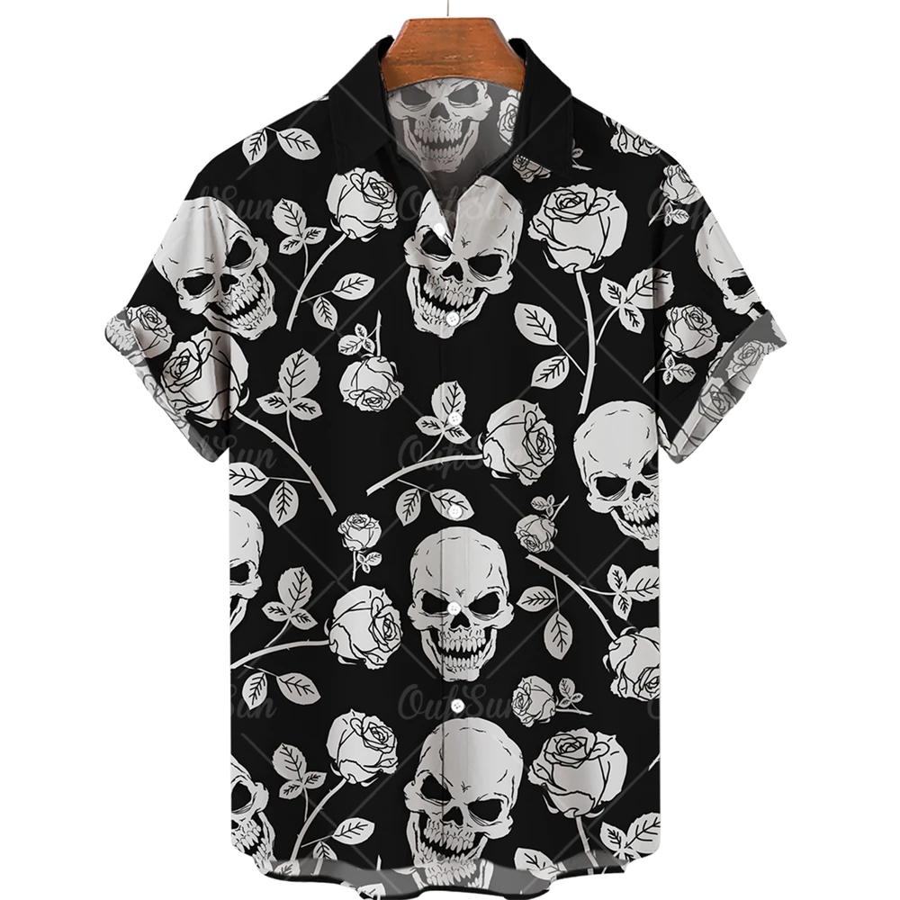 Hawaiian Beach Shirt Fashion Design Men's 3D Skull Print Shirt Retro Casual Street Clothing Men's Summer Unisex Short