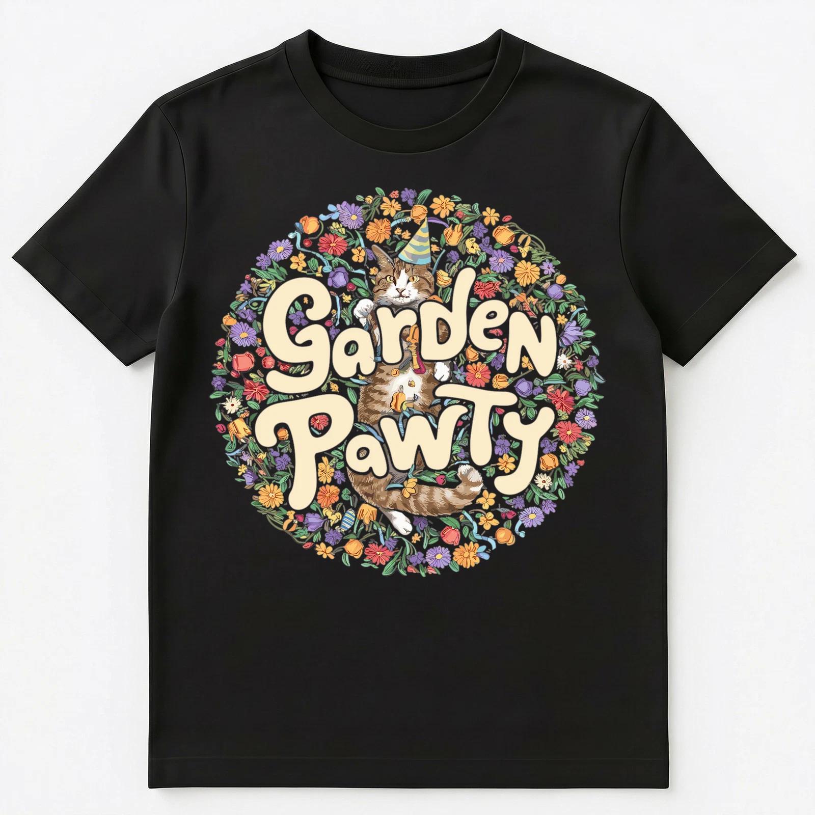 Funny Garden Cat Pun Garden Pawty Unisex T-Shirt L