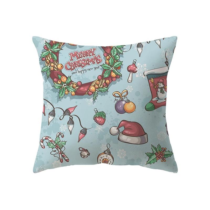 Cute Santa Claus Christmas Theme Printed Pattern Cushion Cover For Home Living Room Sofa Decoration Square Pillow Cover