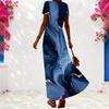 Women Plus Size V Neck Short Sleeve Marble Printed Teal Blue Maxi Dress