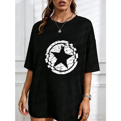 T-shirt Bianca con Stampa a Stella per Abbigliamento Casual