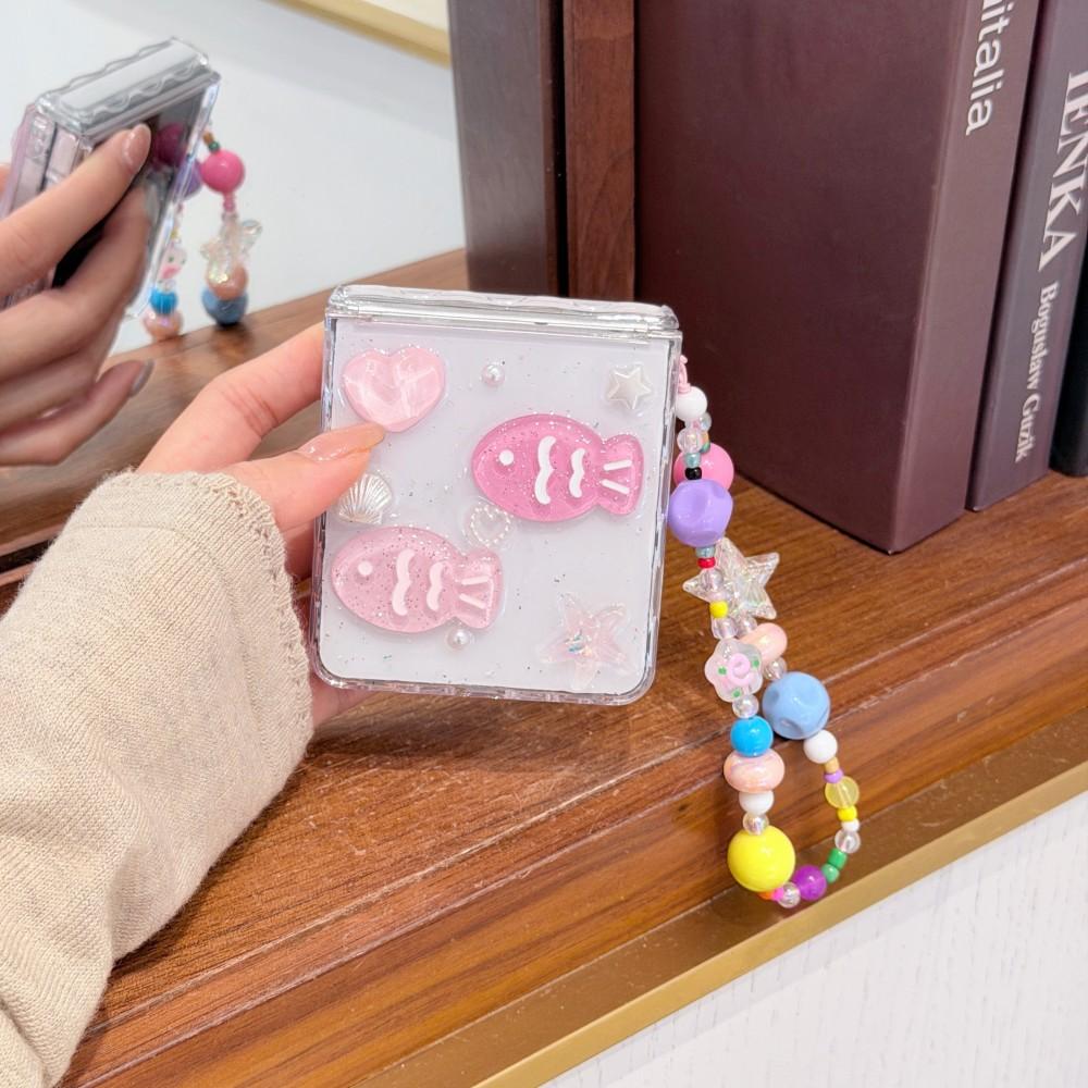 3D Cartoon For Samsung Galaxy Z Flip 5 6 7 5G Bracele Case Hinge Magnetic PC Shell Shockproof Protective Transparent Back Cover