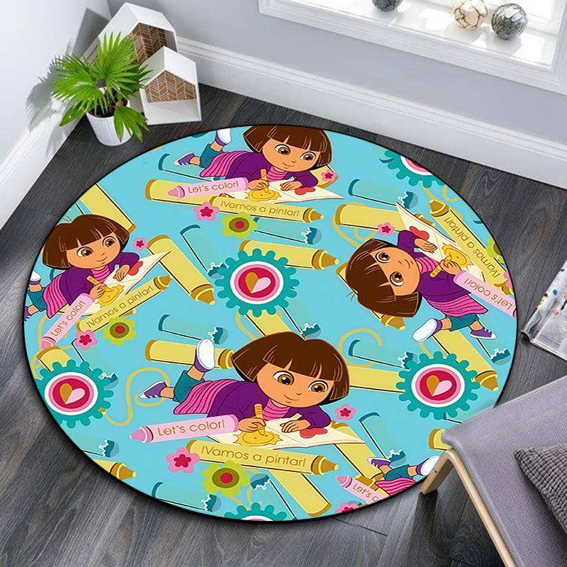 Dora the Explorer Round Area Rug,Carpet Rug for Living Room Bedroom Sofa Playroom Decor,Non-slip Floor Mat