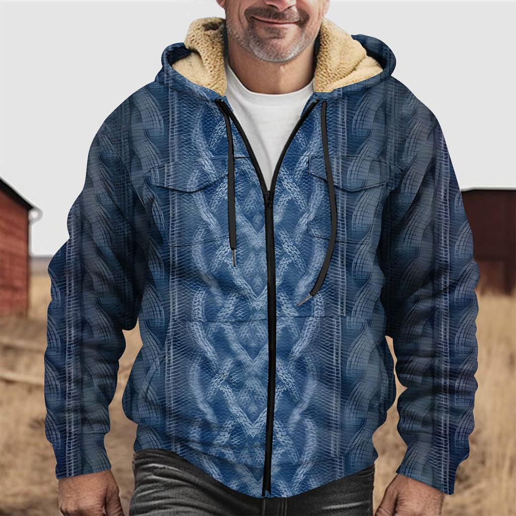 Men'S Winter Zipper Hooded Fleece Sweatshirt With Patch Pocket Casual Jacket