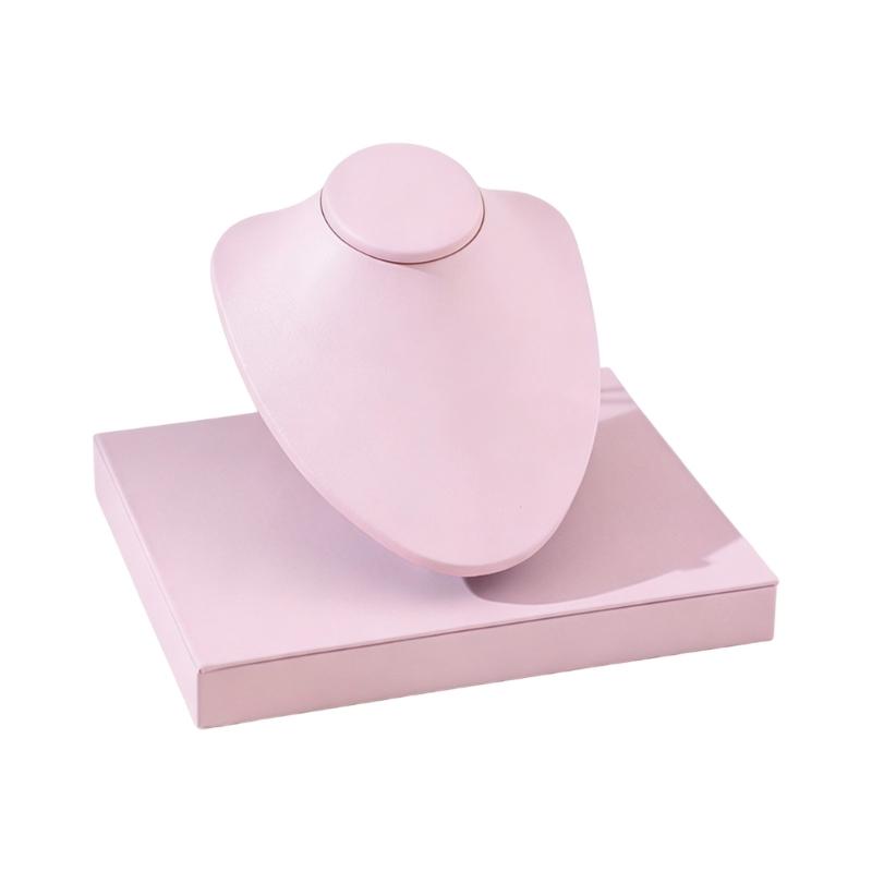 Necklace Display Bust Stand, Leather Covered Jewelry Display Stand with Angled Form and Square Base for Counter Showcase