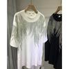 T-shirt a maniche corte da donna con ali di piume di diamanti lucidi industriali pesanti di grandi dimensioni