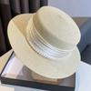Cappello da Sole da Donna Elegante in Raso con Bordino di Perle, a Tesa Larga, per Spiaggia, Estivo, per Protezione Solare all'Aperto
