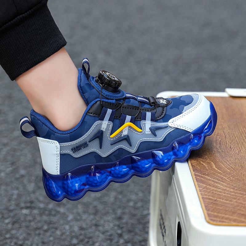 Mesh Sports Shoes with Rotating Buttons for Boys - Soft Sole Running and Basketball Shoes for Children