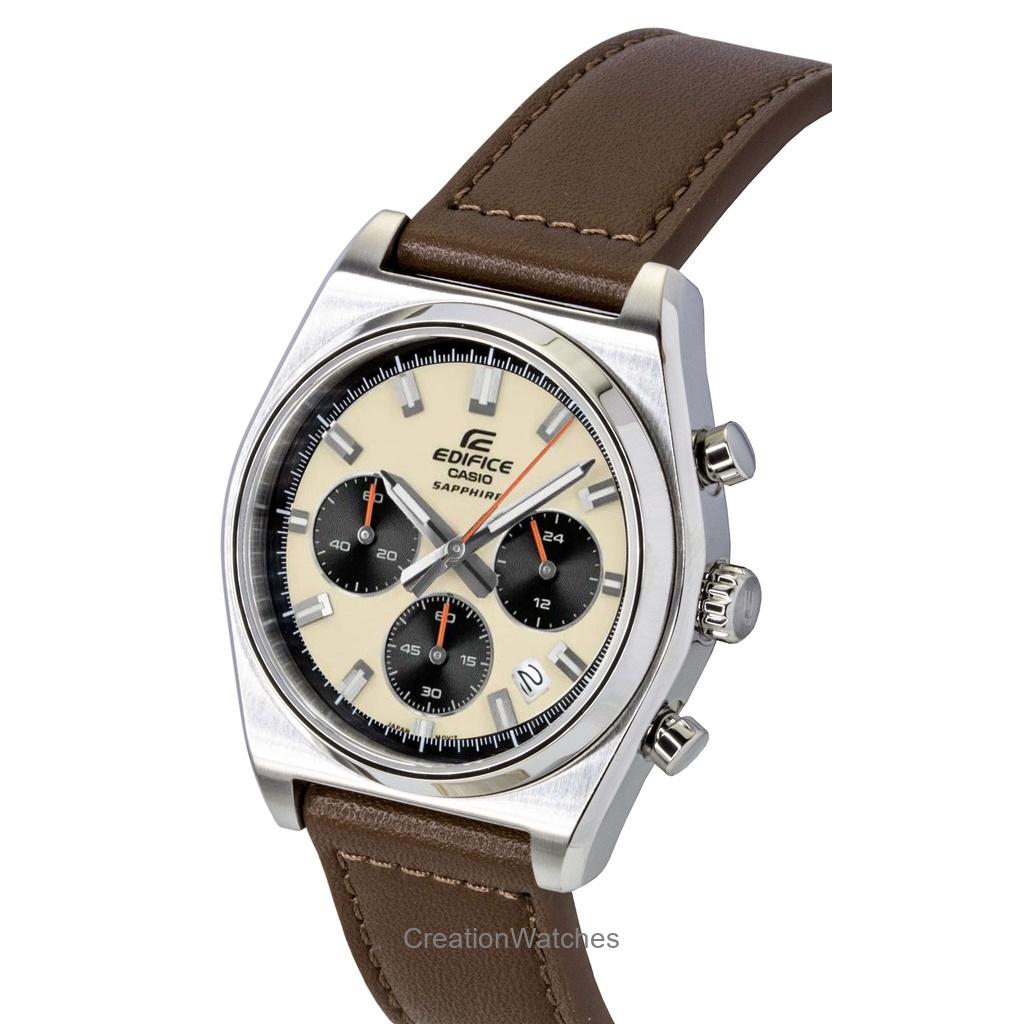 Casio Edifice Analog Standard Chronograph Leather Strap Ivory Dial Quartz EFB-730L-7AV 100M Men's Watch