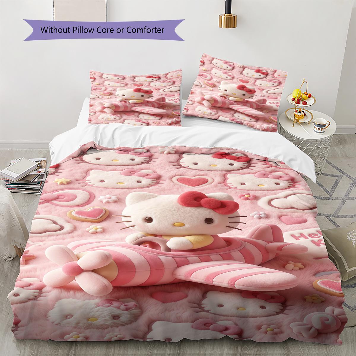 

Hello Kitty Pink Pattern Bedding,Quilt Set Quilt Cover Pillowcase Home Birthday Gift(1 * duvet cover + 2 * pillowcase, without core) 135x200cm