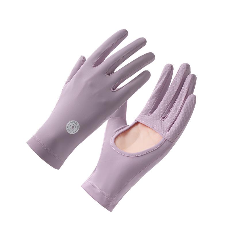 Sunscreen Gloves for Women's Ice Silk Summer Anti-ultraviolet Outdoor Thin Cycling Driving Anti Slip Palm Hollow Gloves