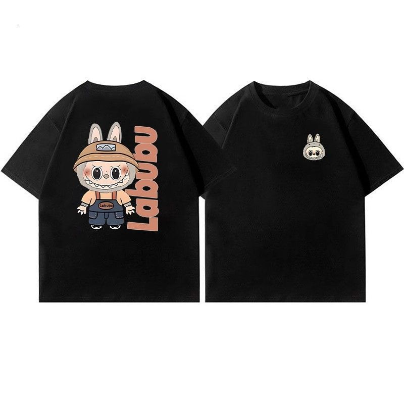 Letter Monster Elf Cartoon Graphic Labubu Kids and Women Printed T-shirt Summer Casual Men's Outdoor Short Sleeve Clothing Top