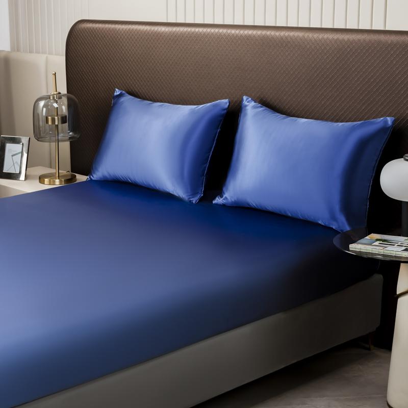1Pc Satin Fitted Sheet Solid Colour Twin Full Queen Ice Silk Mattress Cover Natural with Elastic Band Bed Sheet (No Pillowcase)