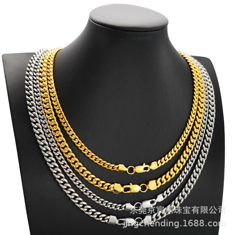 Unisex European & American Style Stainless Steel Cuban Link Chain Necklace with Day-Character Pendant, 6/8/10/12mm Wide.