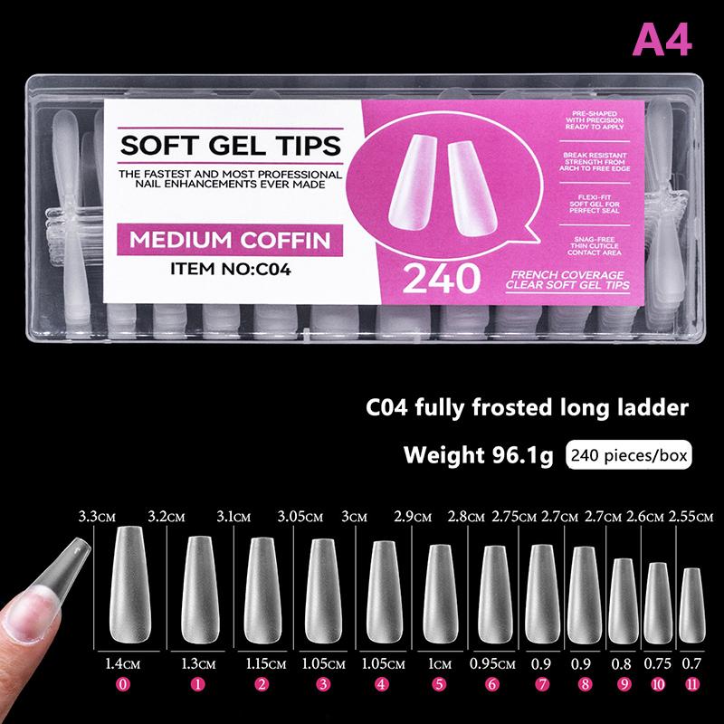 

240 шт. в коробке Прозрачные накладные типсы для ногтей Ультратонкие Накладные ногти с полным покрытием Ношение брони Инструменты для ногтей as the picture