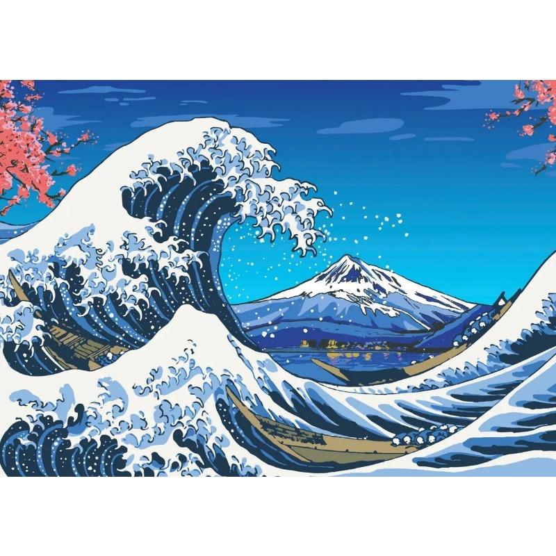 Colorful Kanagawa Giant Wave Retro Art Poster Japanese Ukiyoe Fuji Mountain Canvas Painting Wall Prints Picture Room Home Decor