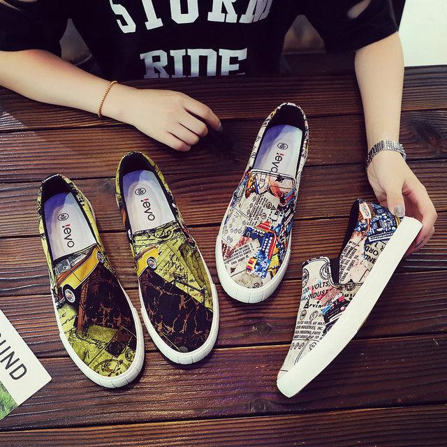 Fashion Shengxuanny Men's Graffiti Sneakers Breathable Casual Shoes Non-slip Canvas Shoes Rubber Sole Slip-On Shoes Zapatos De Hombre