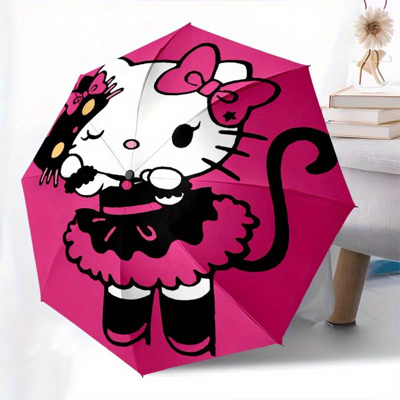 Hello Kitty,Black Version Automatic Folding Umbrella-Simple 8-Rib Design, Bright Cartoon Pattern, Durable Iron Frame, Suitable For Travel, O