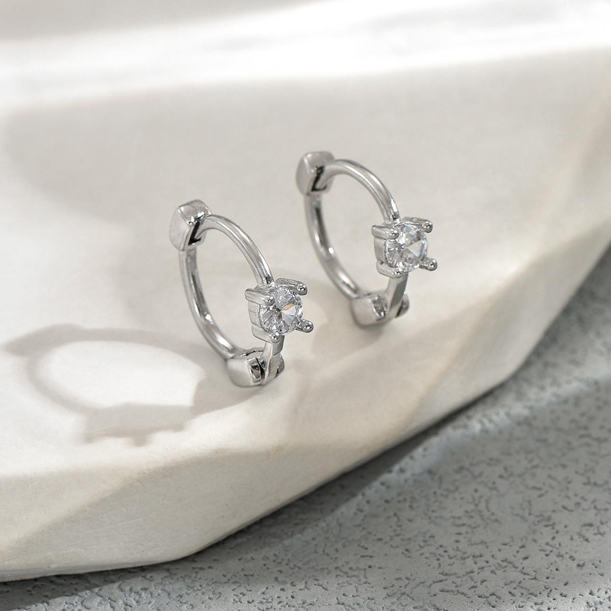 

Chic Shiny Zircon Tiny Hoop Earrings Women s Minimalist Silver Color Earrings Daily Wear Jewelry Girl s Gift