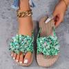 Fashion 2025 Summer Women Slippers Casual Shoes Flat Vacation Holiday Braided Floral Pattern Slippers Toe Post Beach Flip Flops Slides