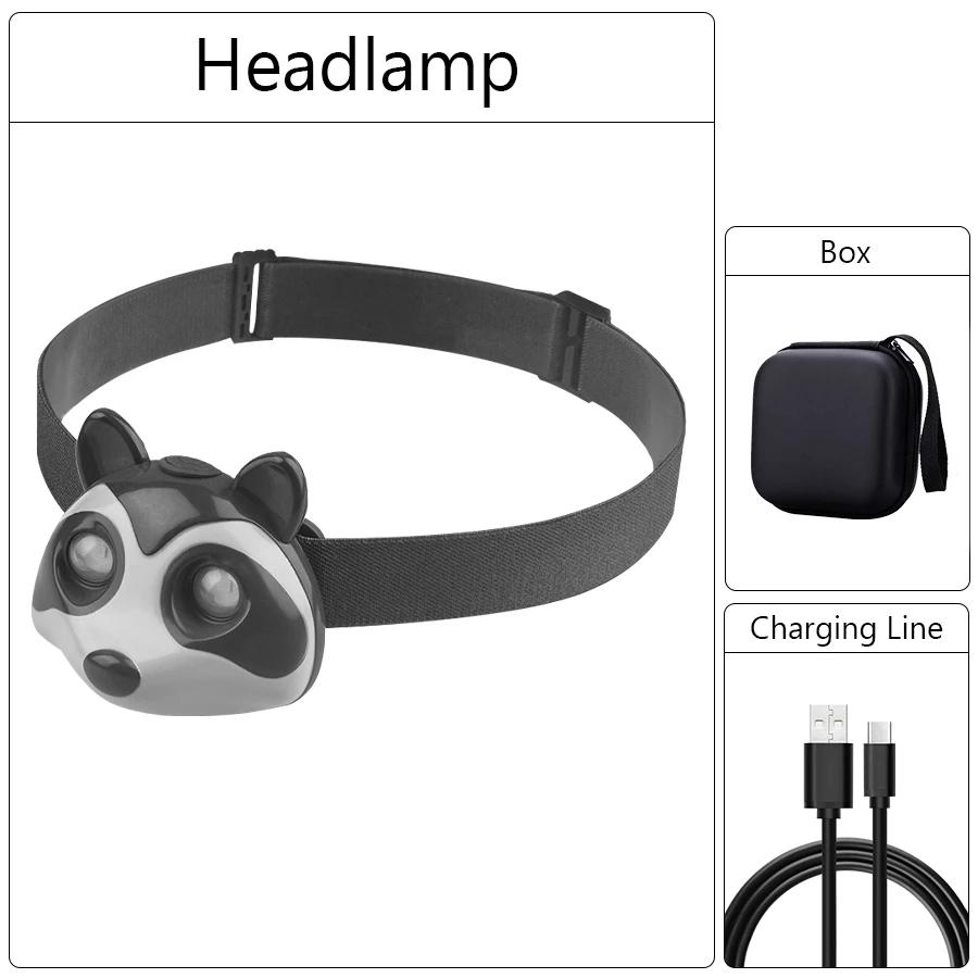 XIWANGFIRE Children's Exploration Headlamp Cute LED Fox Raccoon Shaped Lamp TYPE-C Rechargeable Portable Outdoor Waterproof Tool